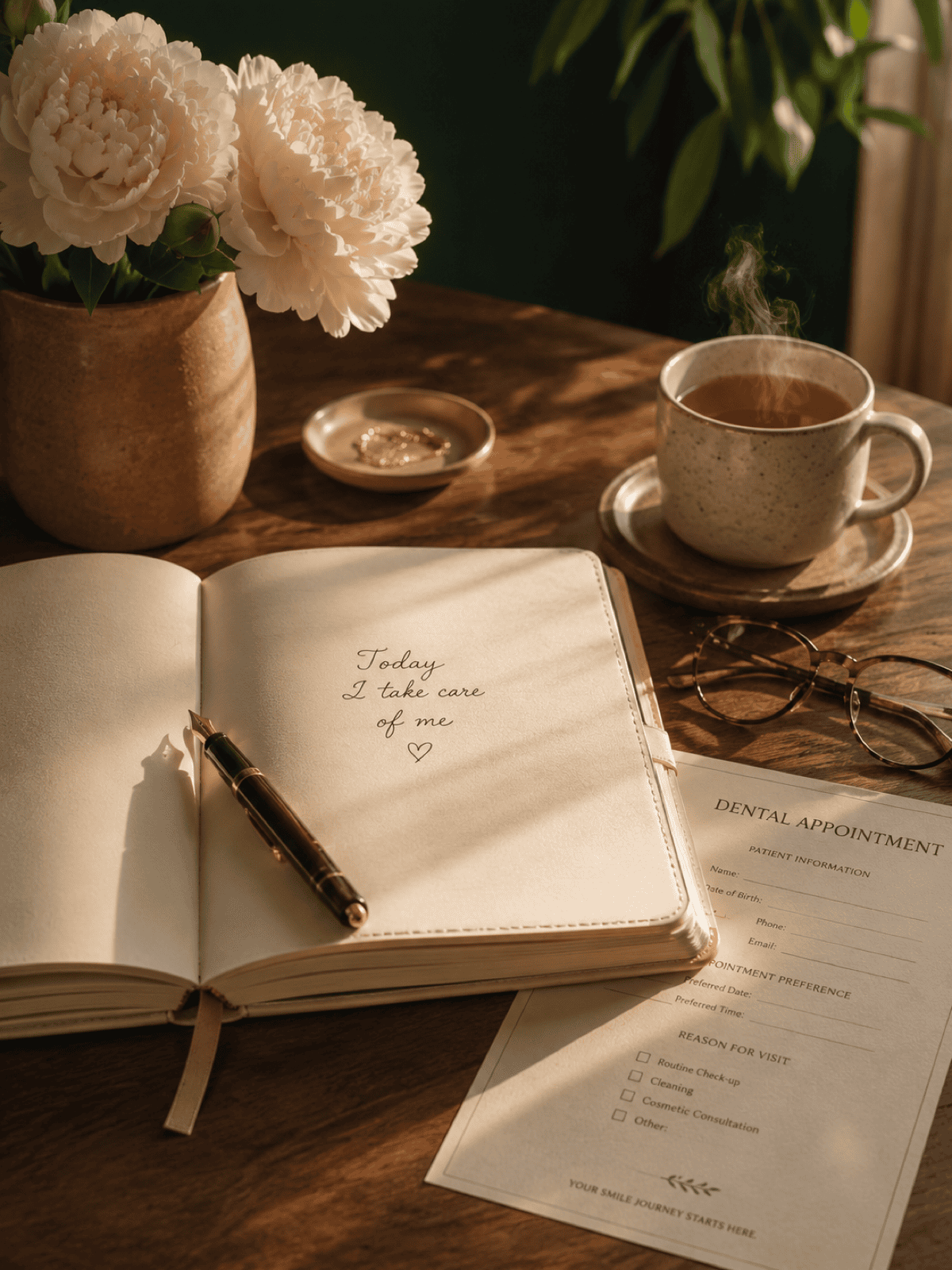 Journal reading 'Today I take care of me' — your first step toward a better smile at Metro Dental Care